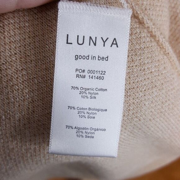 LUNYA Sweater Womens Medium Tan Plaid Crew Cozy Cotton Silk Pullover Comfort - Picture 5 of 8